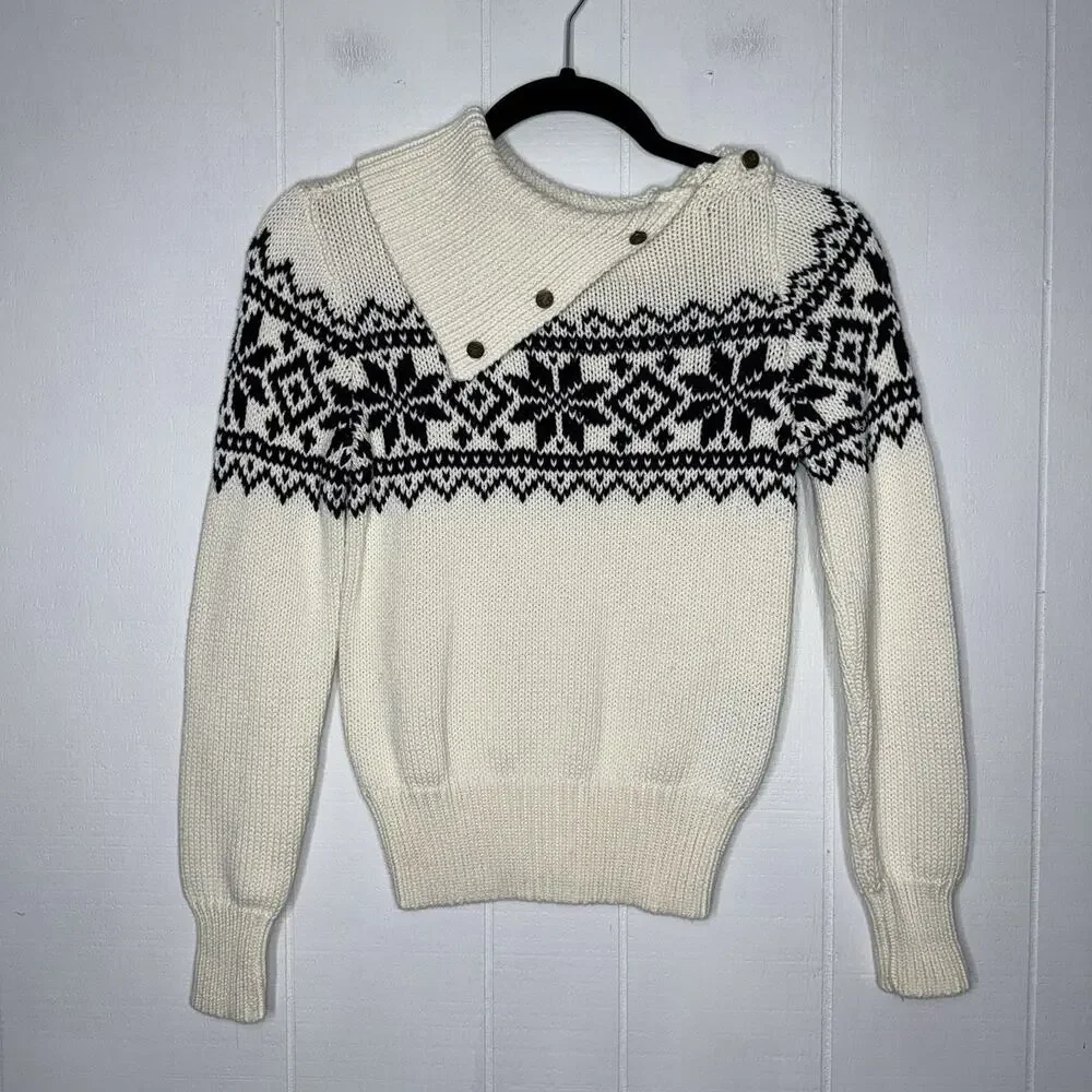 Ralph Lauren Kid’s Fair Isle Nordic Sweater Draped Neck White Size L 12/14